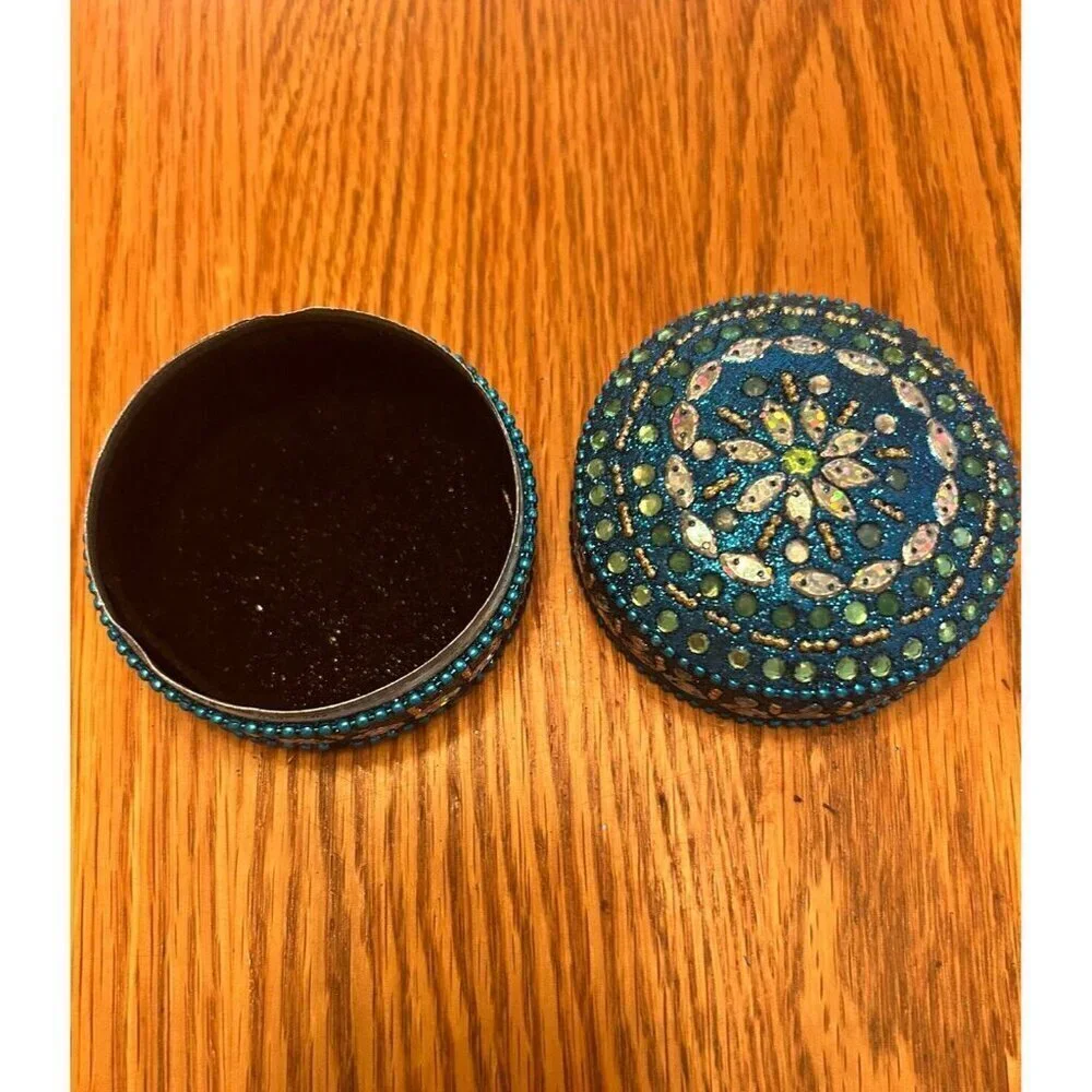 Vintage Ornate Small Jeweled & Beaded Trinket~Ring~Pill Box 2